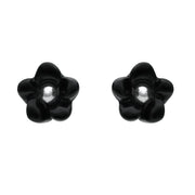 Sterling Silver Whitby Jet Tiny Petal Stud Earrings. E1325.