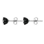 Sterling Silver Whitby Jet Tiny Petal Stud Earrings. E1325.