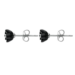 Sterling Silver Whitby Jet Tiny Petal Stud Earrings. E1325.