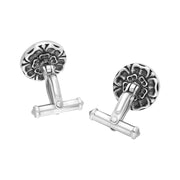Sterling Silver Whitby Jet Tudor Rose Back Cufflinks