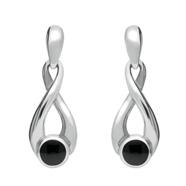 Sterling Silver Whitby Jet Eternity Loop Drop Earrings