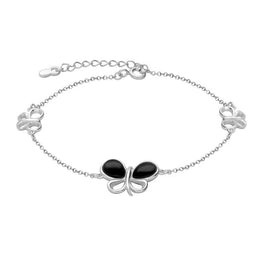 Sterling Silver Whitby Jet Two Stone Butterfly Bracelet B1162