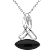 Sterling Silver Whitby Jet Wide Marquise Celtic Necklace P1393