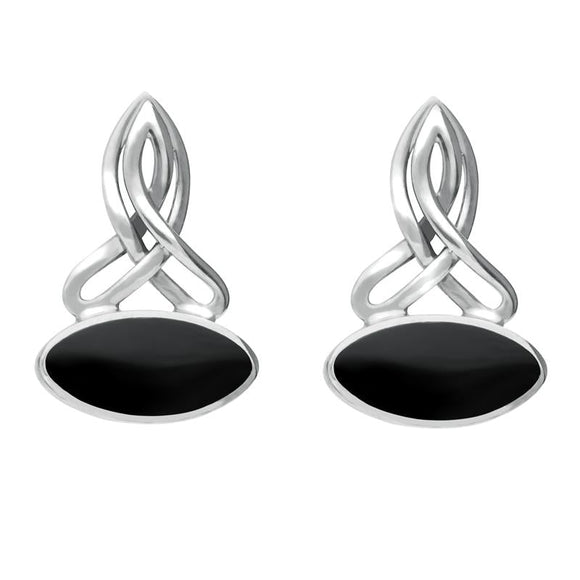 Sterling Silver Whitby Jet Wide Marquise Celtic Two Piece Set