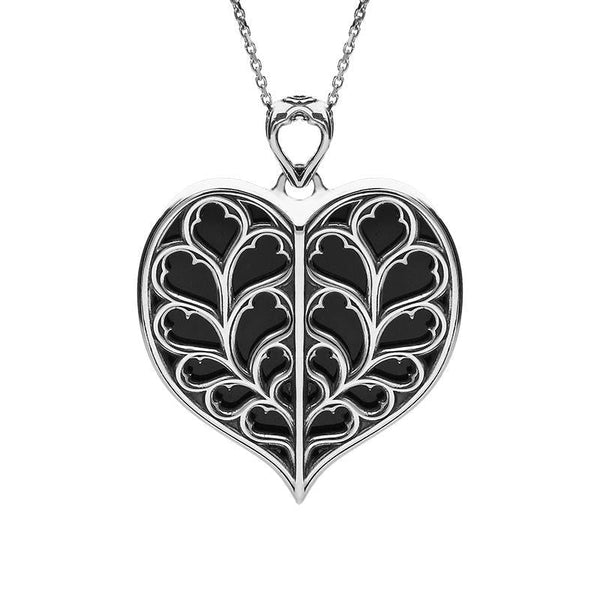 Sterling Silver Whitby Jet York Minster Medium Heart Necklace. P3252