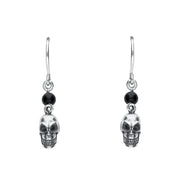Sterling Silver Whitby jet Mini Skull One Stone Drops Earrings