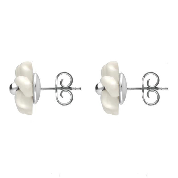 Sterling Silver White Agate Carnation Tuberose Stud Earrings, E2162