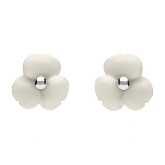 Sterling Silver White Agate Clover Tuberose Stud Earrings, E2159