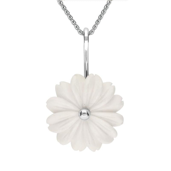 Sterling Silver White Agate Daisy Tuberose Necklace, P2855