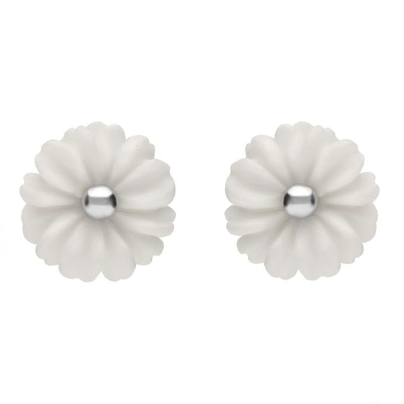 Sterling Silver White Agate Tuberose Daisy Stud Earrings E2161