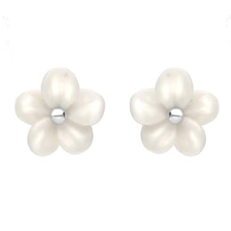 Sterling Silver White Agate Large Tuberose Pansy Stud Earrings E2153