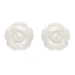Sterling Silver White Agate Large Rose Tuberose Stud Earrings, E2150