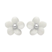Sterling Silver White Agate Tuberose Pansy Stud Earrings, E2152.