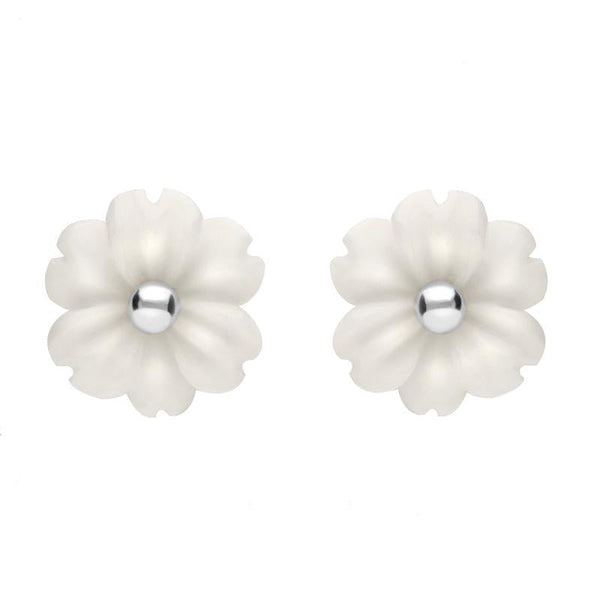 Sterling Silver White Agate Dahlia Tuberose Stud Earrings, E2155