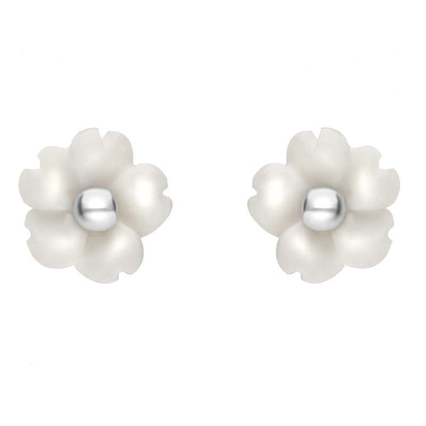 Sterling Silver White Agate Small Gypsophila Tuberose Stud Earrings, E2157