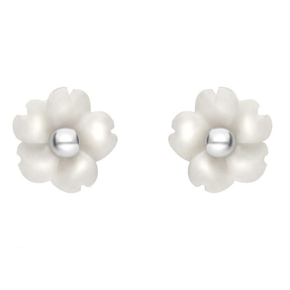 Sterling Silver White Agate Small Gypsophila Tuberose Stud Earrings, E2157