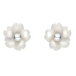 Sterling Silver White Agate Small Gypsophila Tuberose Stud Earrings, E2157