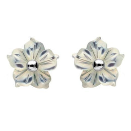 Sterling Silver White Mother of Pearl Tuberose Carnation Stud Earrings, E2162.