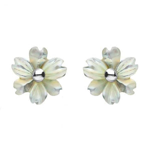Sterling Silver White Mother of Pearl Tuberose Dahlia Stud Earrings, E2155.