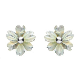 Sterling Silver White Mother of Pearl Tuberose Dahlia Stud Earrings, E2155.