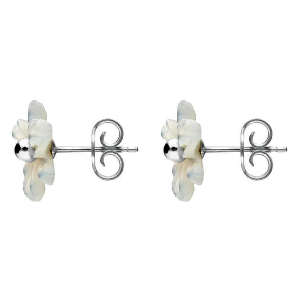 Sterling Silver White Mother of Pearl Tuberose Dahlia Stud Earrings, E2155.
