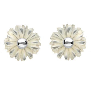 Sterling Silver White Mother of Pearl Tuberose Daisy Stud Earrings, E2160.