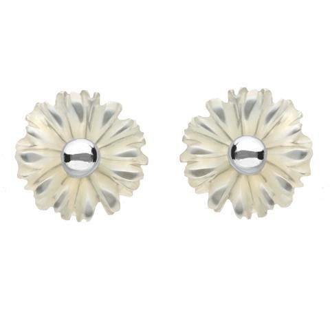 Sterling Silver White Mother of Pearl Tuberose Daisy Stud Earrings, E2160.