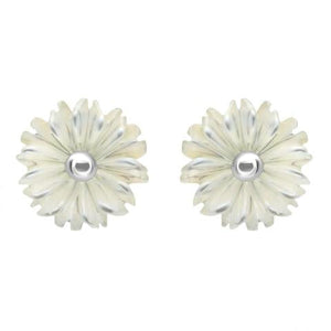 Sterling Silver White Mother of Pearl Tuberose Daisy Stud Earrings, E2161.