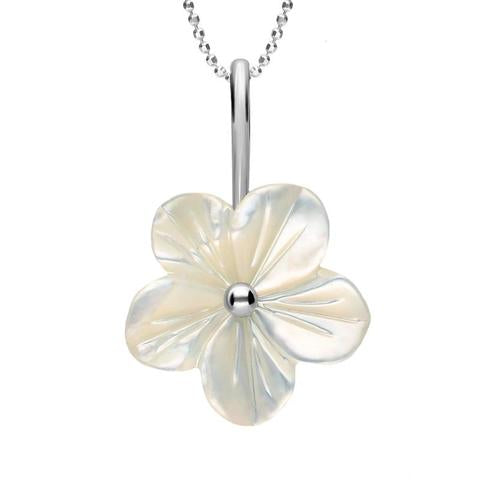 Sterling Silver White Mother of Pearl Tuberose Desert Rose Necklace, P2858.