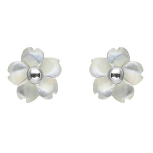 Sterling Silver White Mother of Pearl Tuberose Gypsophila Stud Earrings, E2157.