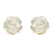 Sterling Silver White Mother of Pearl Tuberose Rose Stud Earrings, E2151.