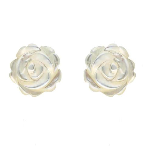 Sterling Silver White Mother of Pearl Tuberose Rose Stud Earrings, E2151.