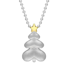Sterling Silver Yellow Gold Christmas Tree Star Necklace P3425C