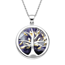 Sterling Silver Yellow Gold Plate Blue John Medium Round Tree of Life Two Piece Set S065