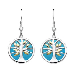 Sterling Silver Yellow Gold Plated Turquoise Large Round Tree of Life Two Piece Set S063