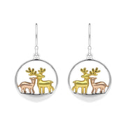 Sterling Silver Gold Reindeer Face Hook Earrings E2472