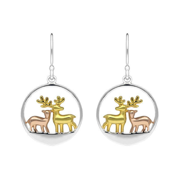 Sterling Silver Gold Reindeer Face Hook Earrings E2472