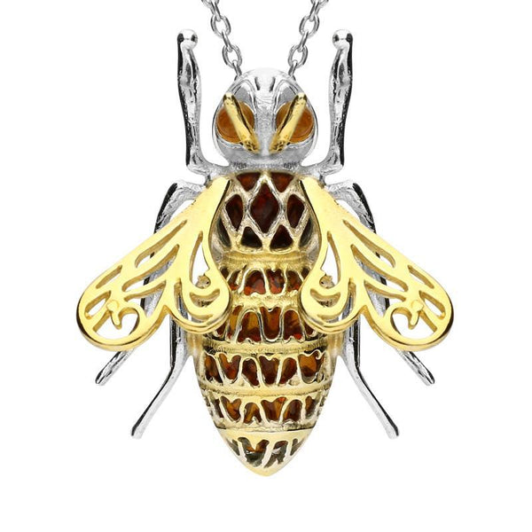 Sterling Silver Yellow Gold Vermeil Amber Honey Bee Necklace P3163