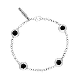 Sterling Silver Whitby Jet Oval Star Detail Four Stone Bracelet, B796.