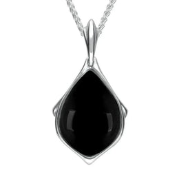 Sterling Silver Whitby Jet Framed Pear Necklace P2171 