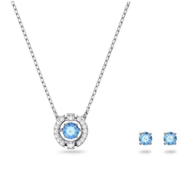 Swarovski Sparkling Dance Rhodium Plated Blue Crystal Pendant Earring Set 5480485