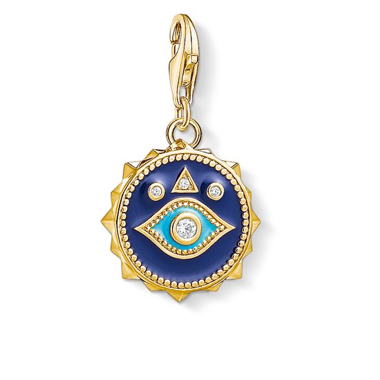 Thomas Sabo Yellow Gold White Zirconia Blue Nazar Eye Charm 1663-565-32