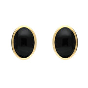 00066634 C W Sellors 9ct Yellow Gold Whitby Jet Oval Studs, E098
