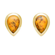 00107597 C W Sellors 9ct Yellow Gold Amber Dinky Teardrop Stud Earrings. E768