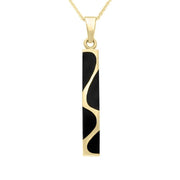 00032800 9ct Yellow Gold Whitby Jet Four Stone Curved Oblong Necklace, P785. 
