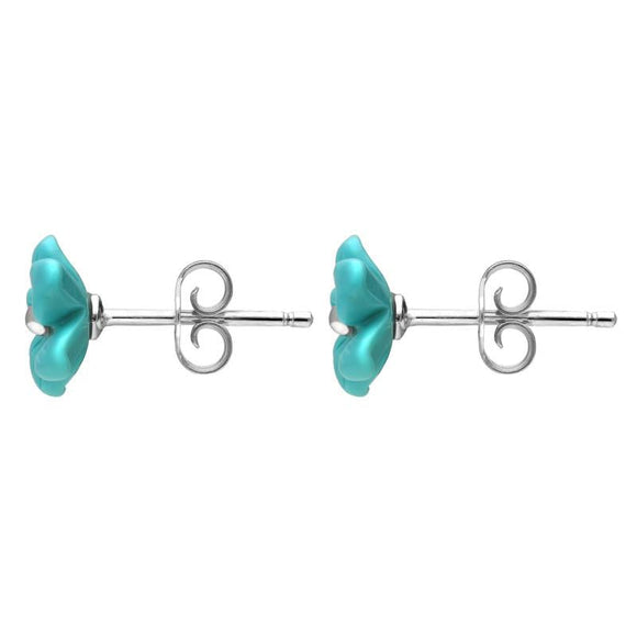 00147059 C W Sellors Sterling Silver Turquoise Large Tuberose Pansy Stud Earrings, E2153.