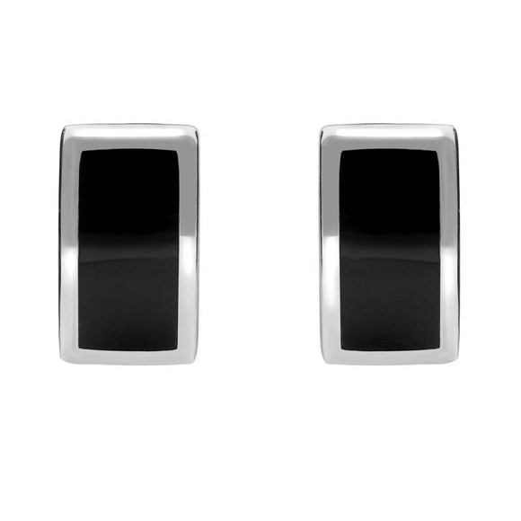 00069710 C W Sellors Silver Whitby Jet Curved Oblong Stud Earrings. E819
