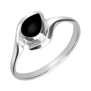 Sterling Silver Whitby Jet Offset Pear Ring R071