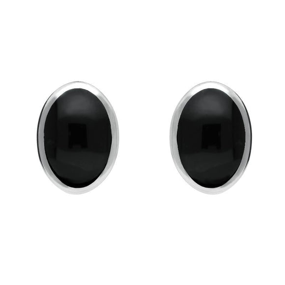00069563 C W Sellors Silver Whitby Jet Oval Stud Earrings, E098