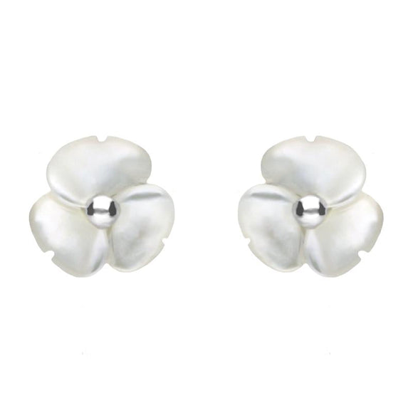 00126550 C W Sellors Sterling Silver White Mother of Pearl Tuberose Clover Stud Earrings, E2159.